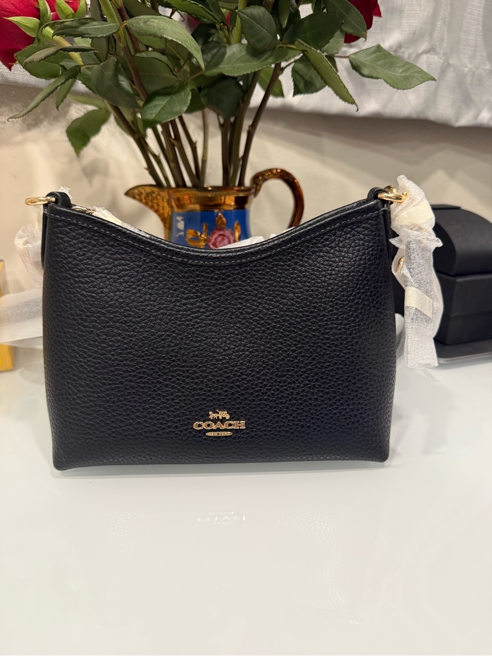 Coach Black Pebbled Leather Crossbody with Gold Hardware